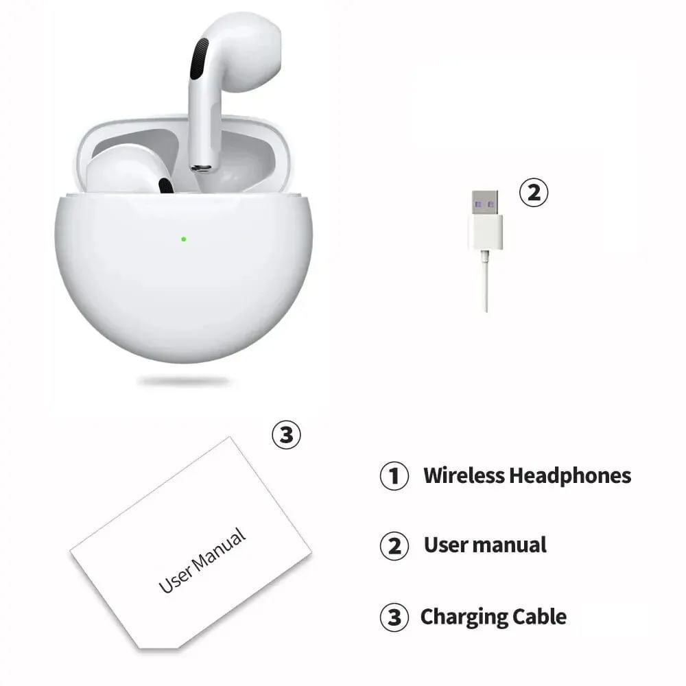 Audifonos Bluetooth Inalambricos Pro 6 Modelo Airpods Blanco