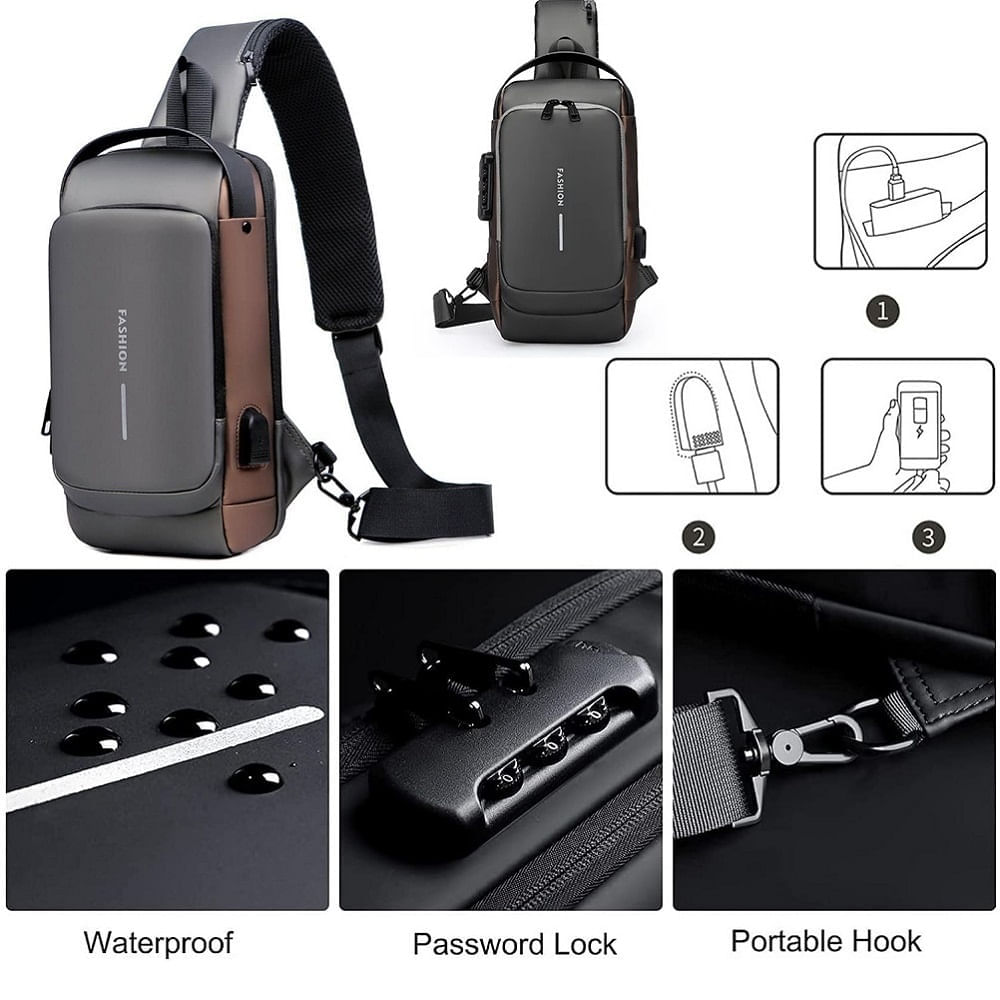 Bandolera Morral de Hombro Antirrobo Impermeable Gris