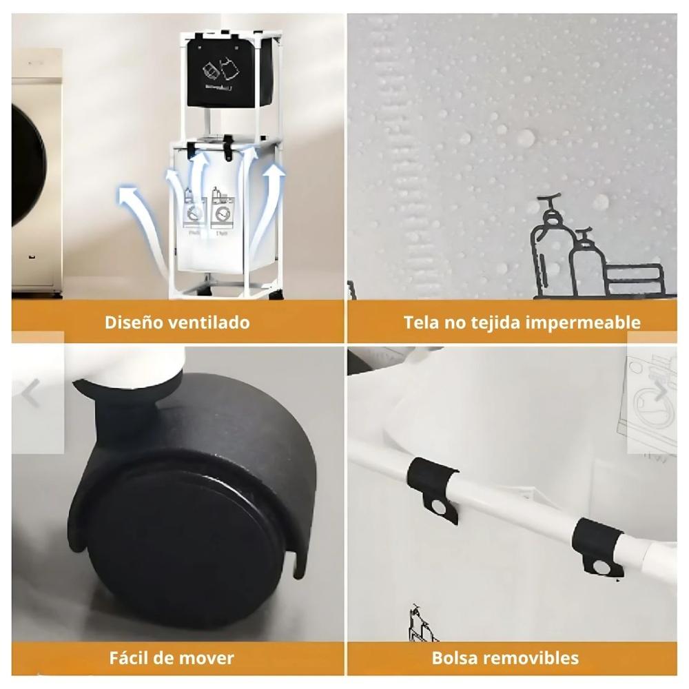 Cesto de Ropa 2 Niveles 2 Compartimientos para Lavandería 102x44x31 cm Blanco