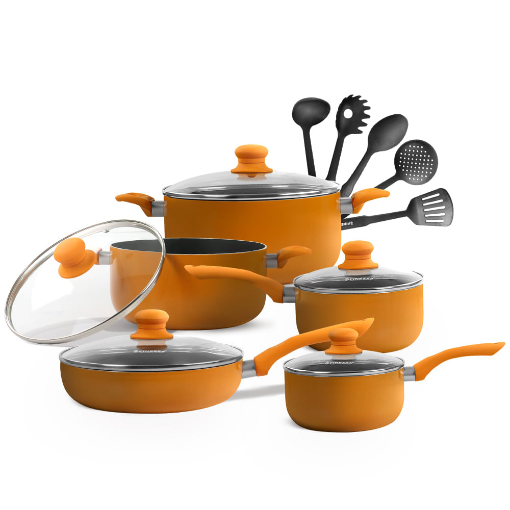 Set de Ollas Antiadherentes Finezza de 15 pzas FZ-1655T Anaranjado Set de Ollas Antiadherentes Finezza de 15 pzas FZ-1655T Anaranjado