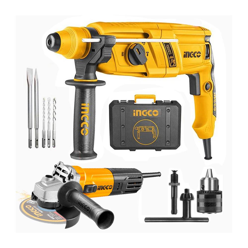 Taladro Rotomartillo 800w + Amoladora 710w + Adaptador Ingco