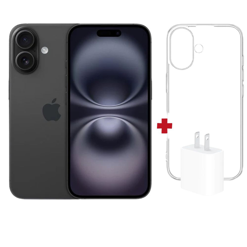 iphone 16 128GB Negro (CHIP FISICO) + Case + Cargador  USB-C 20W