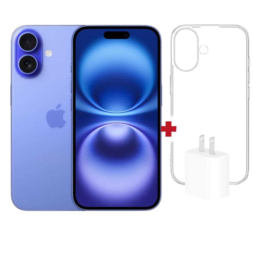 iphone 16 128GB Azul (CHIP FISICO) + Case + Cargador USB-C 20W