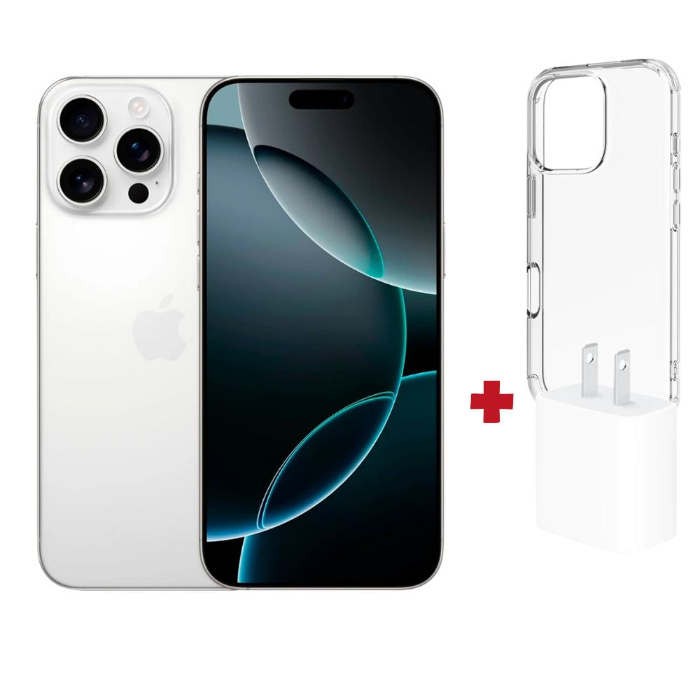 Apple iPhone 16 Pro Max 256GB Esim - White Titanium + Case +  cargador 20w