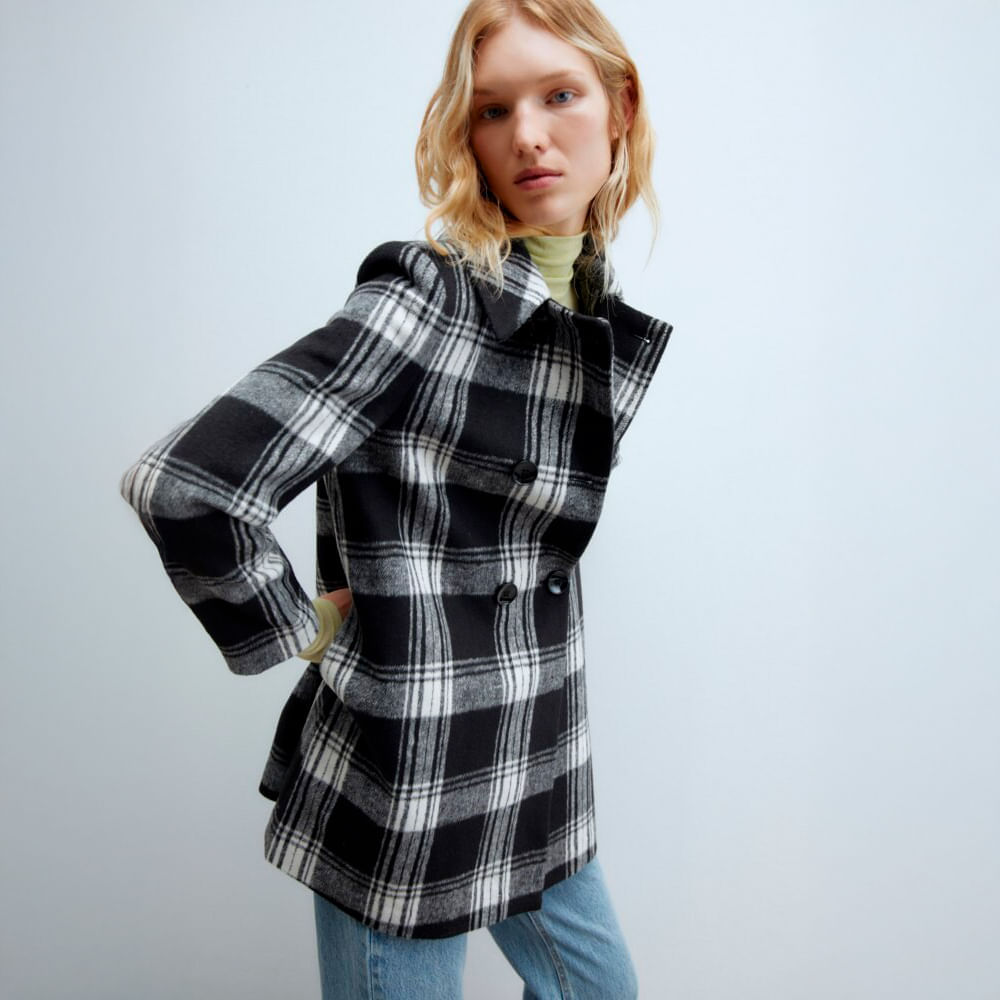 Chaqueta Cuadros Mujer Bershka Efecto Piel Americanas De Cuadros