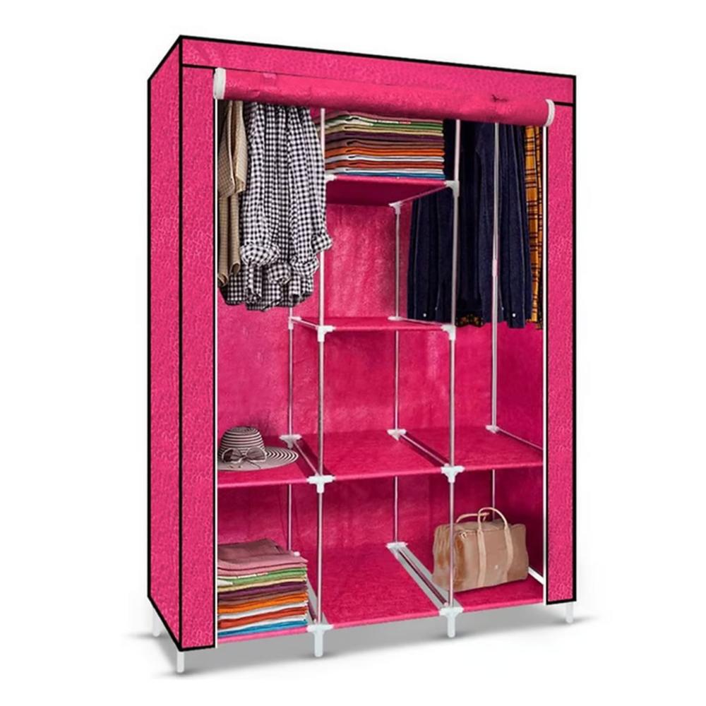 Ropero Armable de Tela Armario de 3 Cuerpos con 8 Divisiones Fucsia