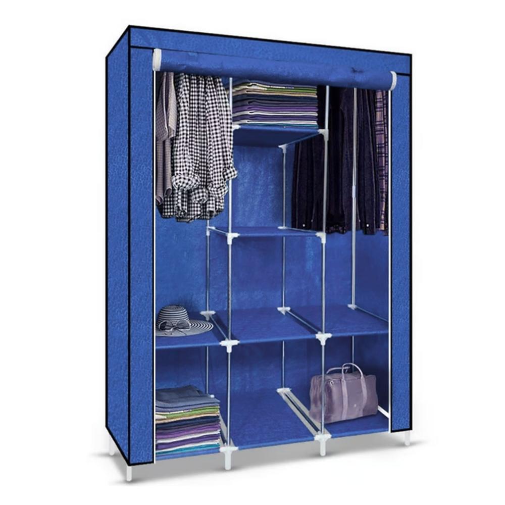 Ropero Armable de Tela Armario de 3 Cuerpos con 8 Divisiones Azul
