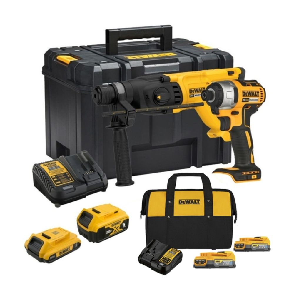 Rotomartillo Sds-Plus 2.6J + Atornillador de Impacto 1/4" 20V + 4 Bat Dewalt