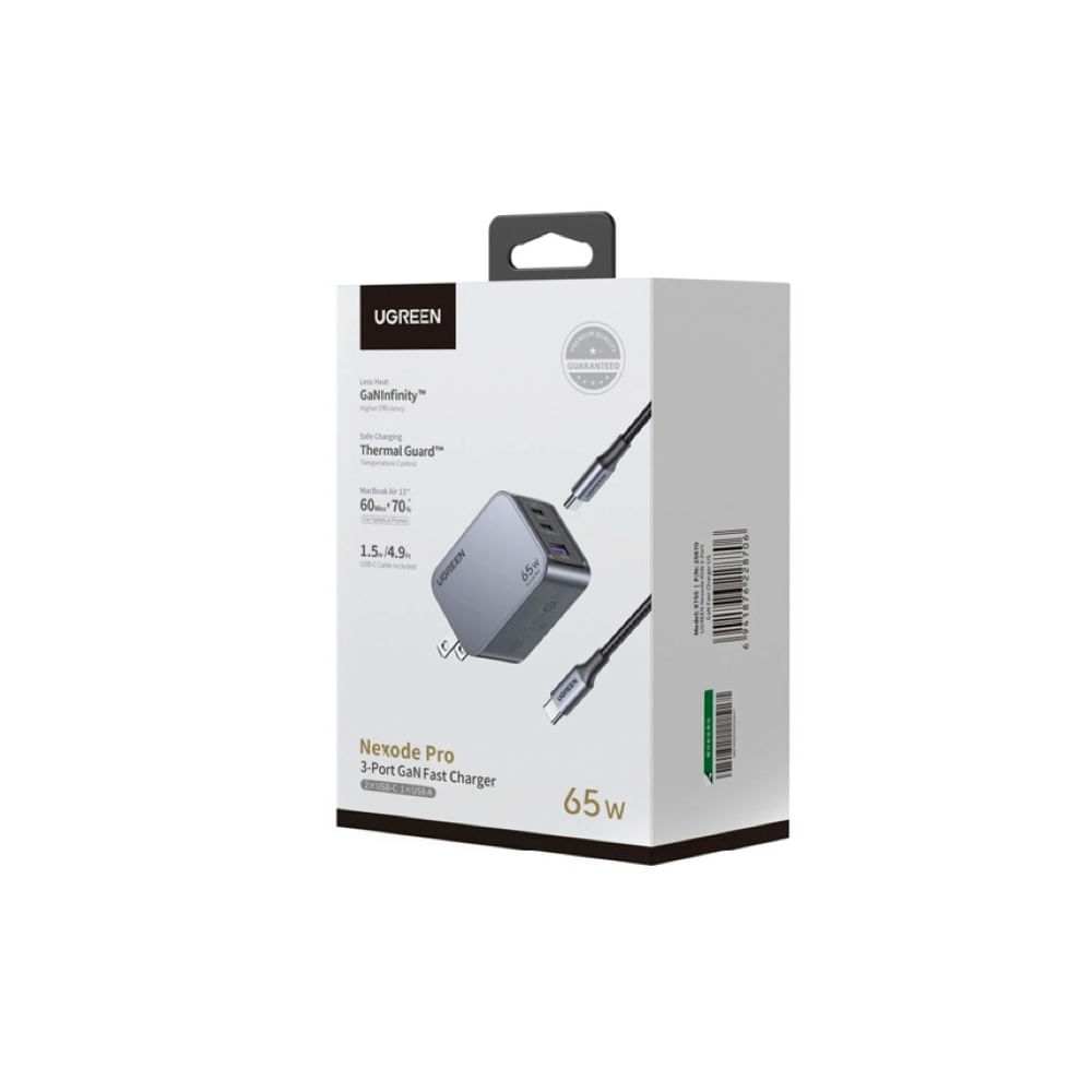 Cargador Completo Original Ugreen de 3 Puertos 65W