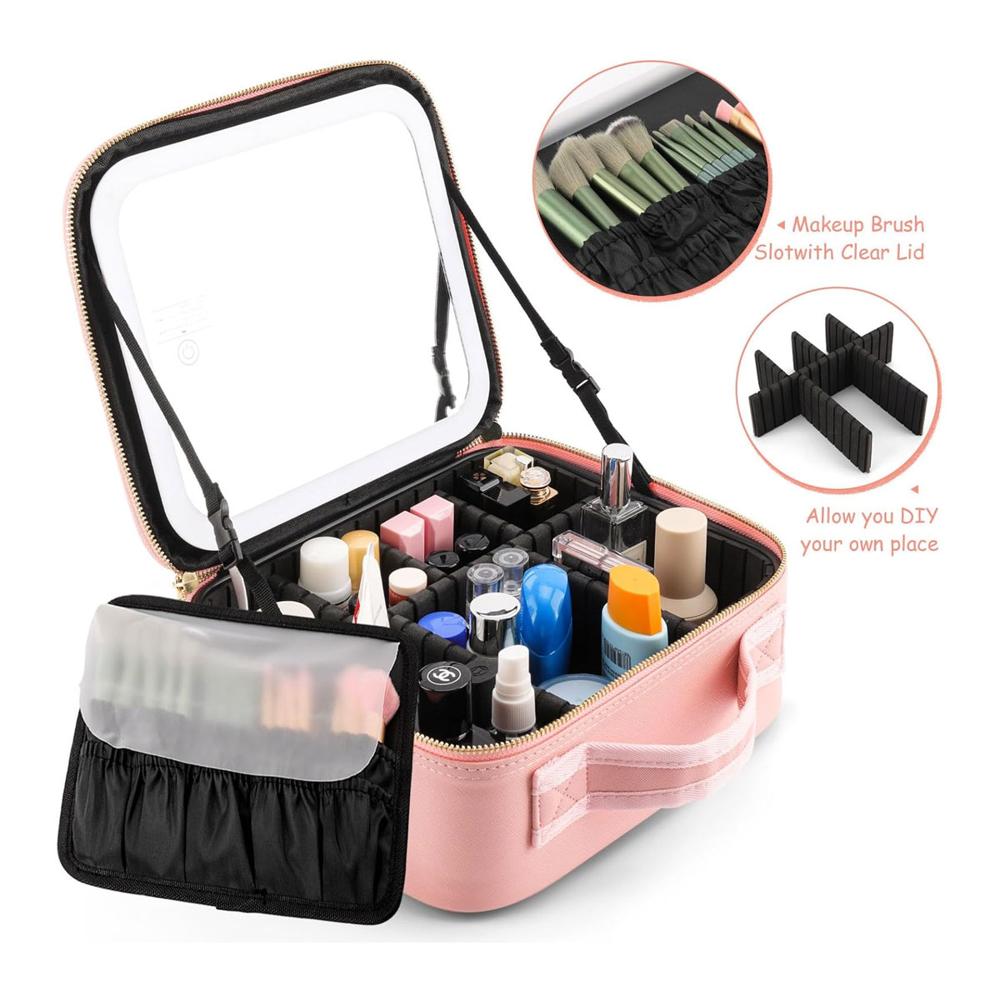 Maletín Neceser Para Maquillajes Con Luz Y Espejo Rosado