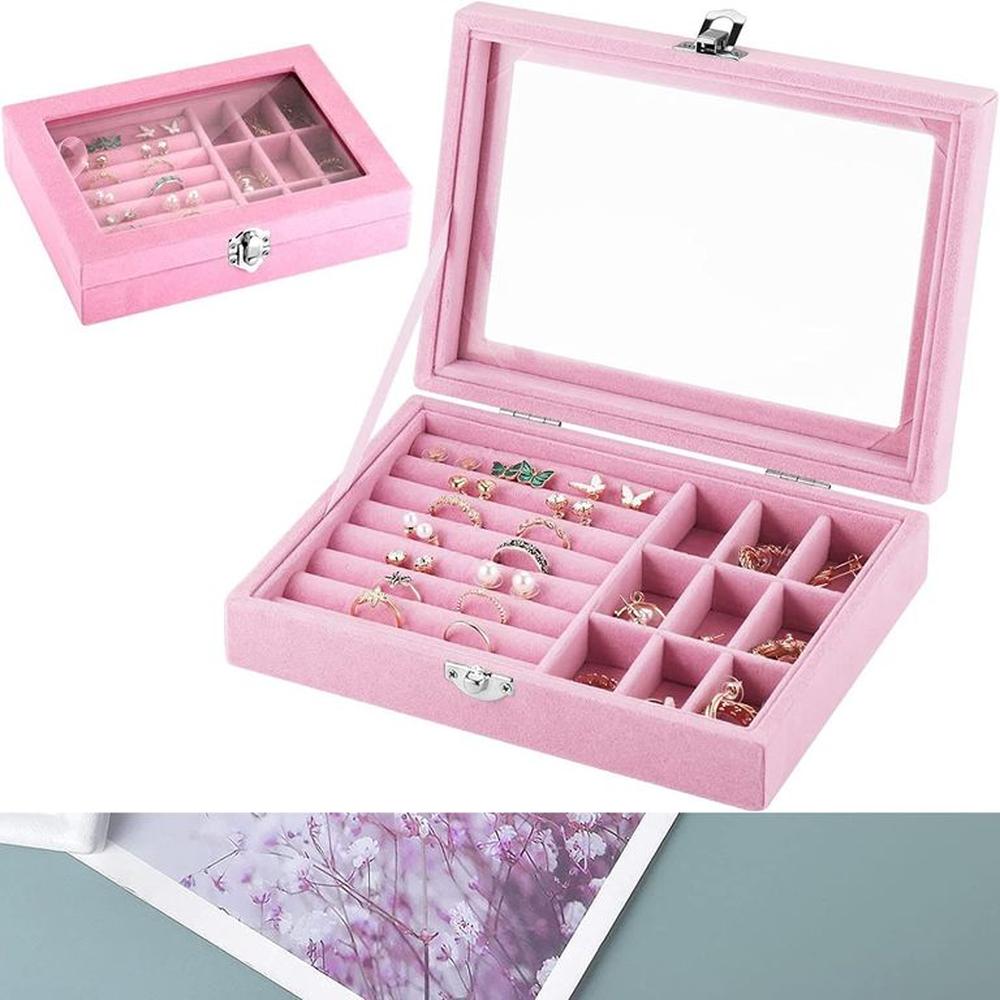 Joyero con tapa de Cristal Estuche de Terciopelo