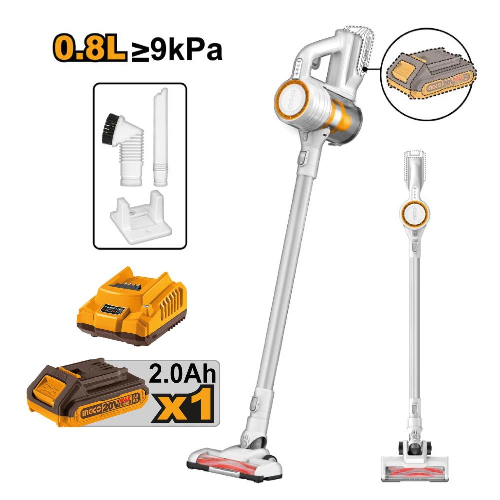 Aspiradora Inalámbrica Ingco 20V 0.8L 120W 1 Batería 2.0AH con Cargador CVLI20061