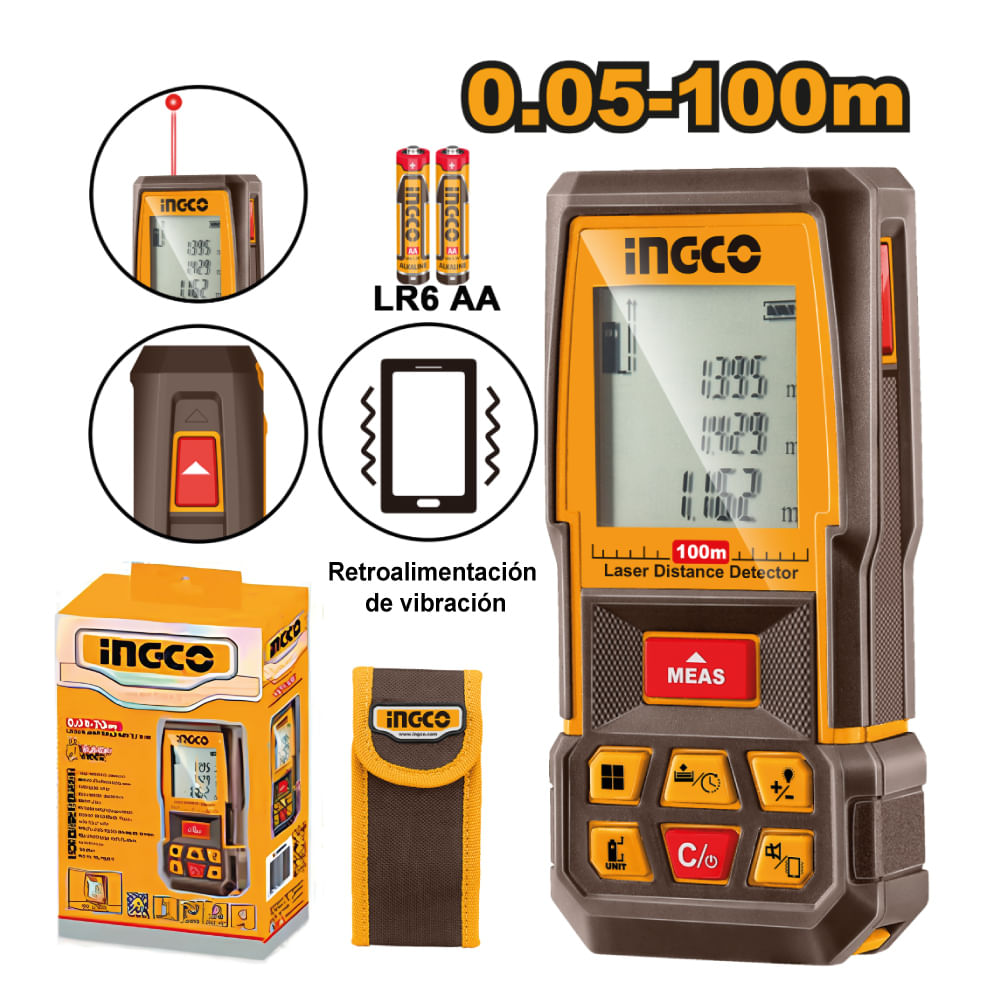 Medidor de Distancia Láser Ingco 100M HLDD1008