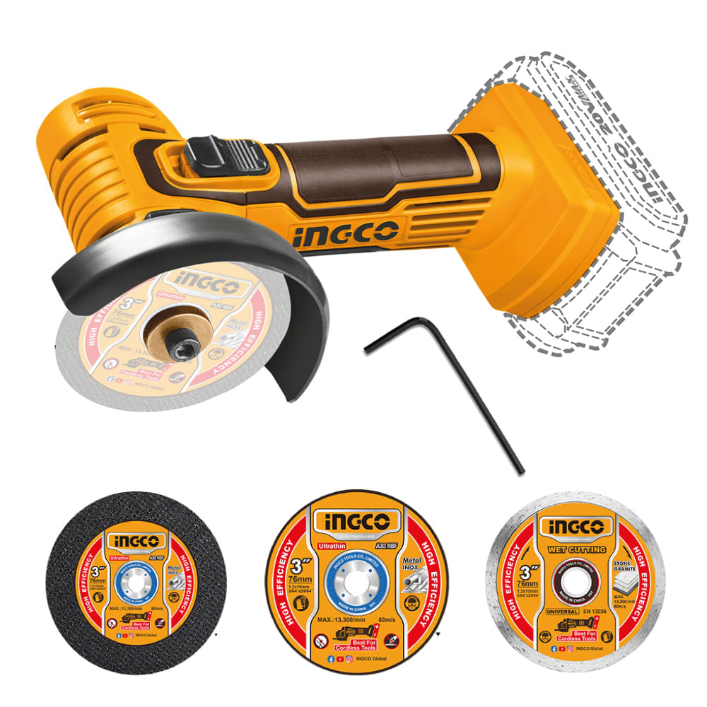 Mini Amoladora Ingco 20V 76MM con Discos CAGLI7601