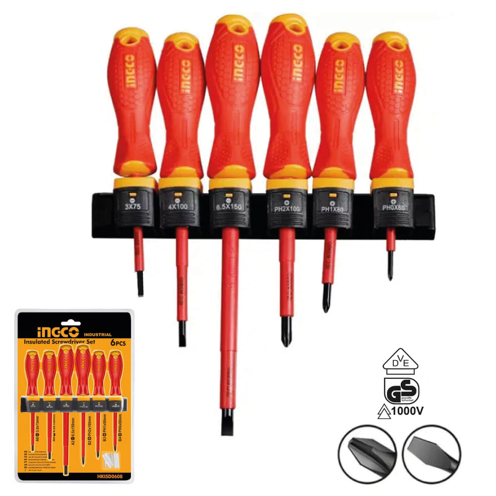 Set 6 Piezas Destornilladores Con Aislante Ingco HKISD0608