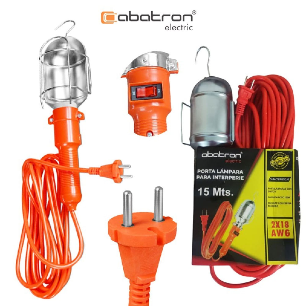 Luz de Trabajo con Protector de Metal 15 Metros ABATRON 18 AWG SWITCH