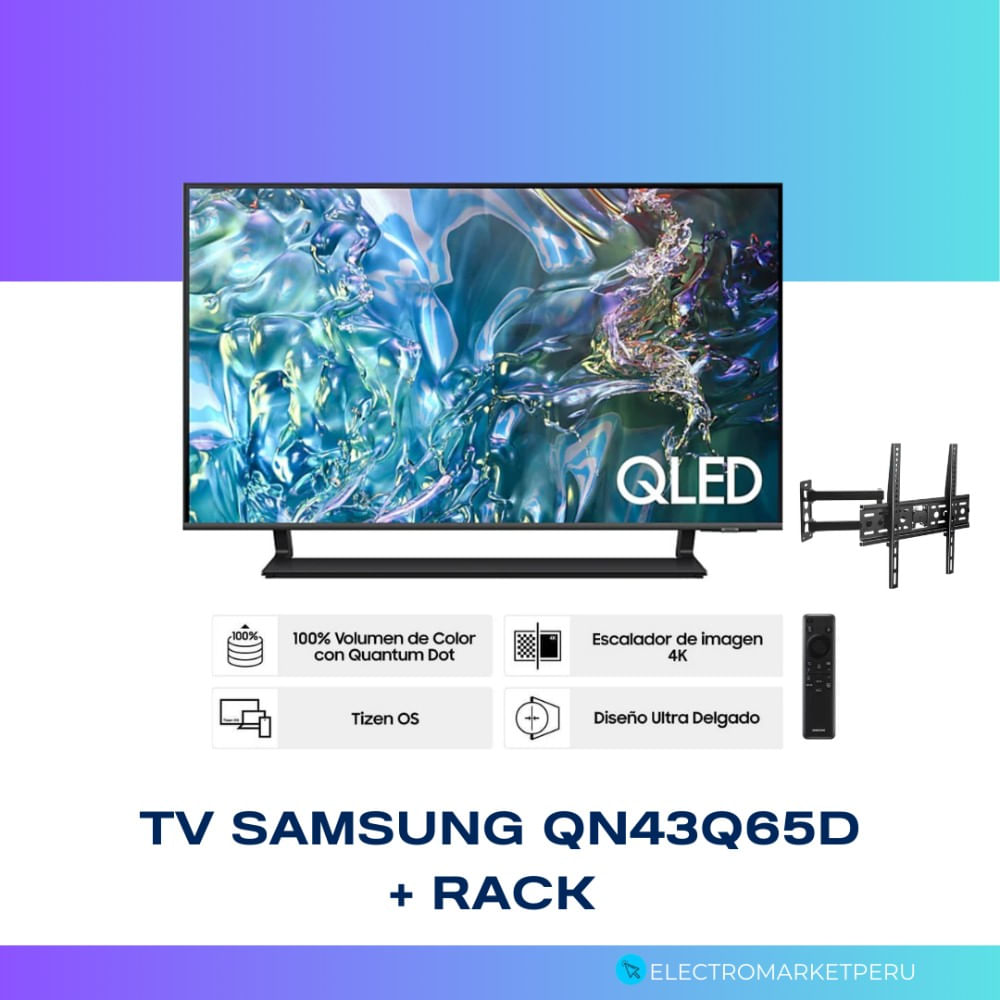 Smart TV QLED 4K SAMSUNG  43"" Q65D Tizen Incluye Control Solar + Rack