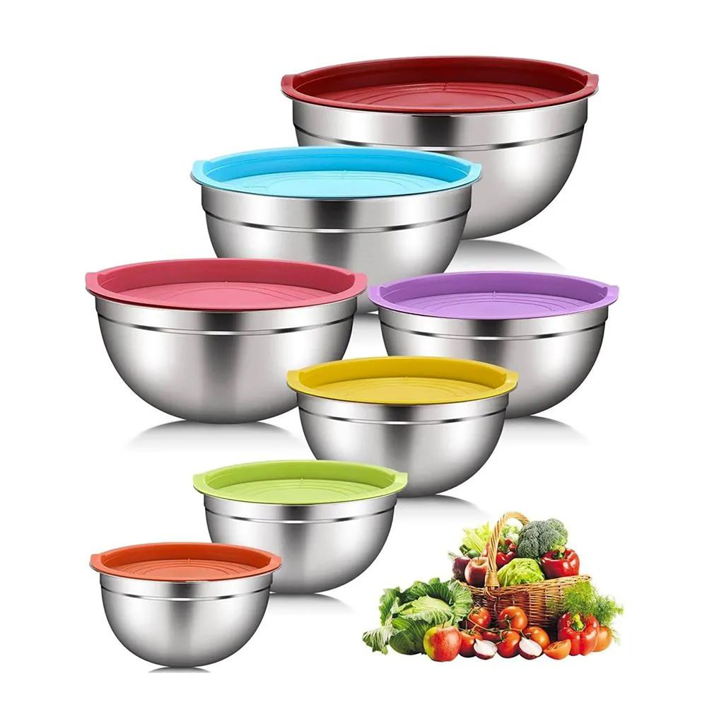 Juego de Tazones Multiuso Bowls Acero Inoxidable 7 PZ tapas de colores