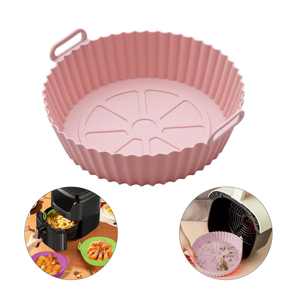 Bandeja redonda de silicona para freidora de aire sin aceite - Rosado