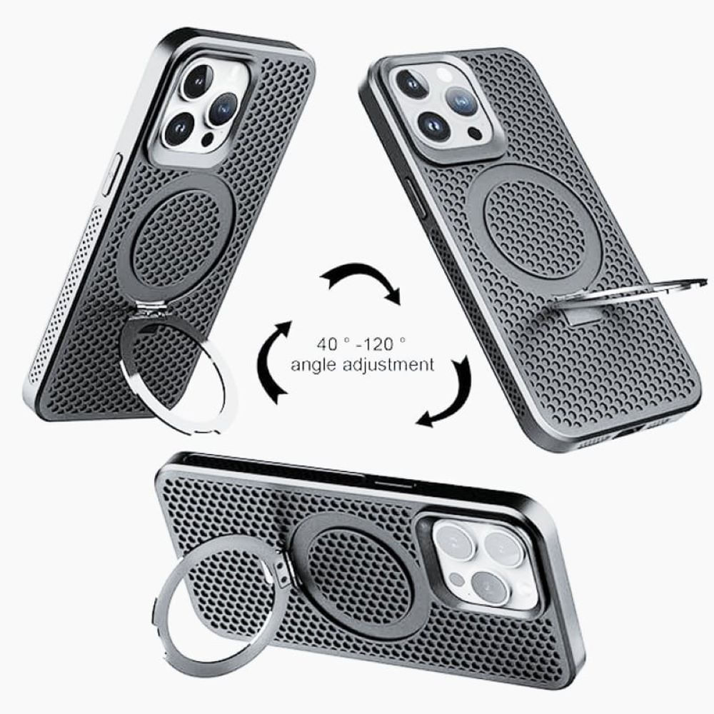 Case moket con soporte y magsafe para iphone 13 pro max gris
