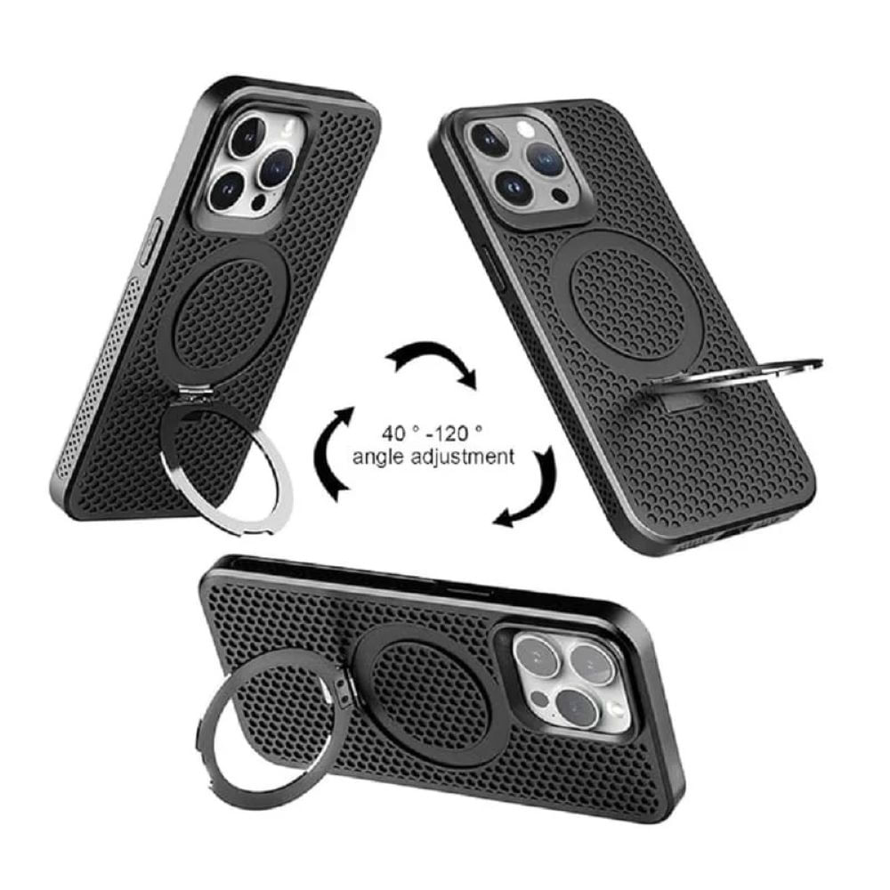 Case moket con soporte y magsafe para iphone 13 pro max negro