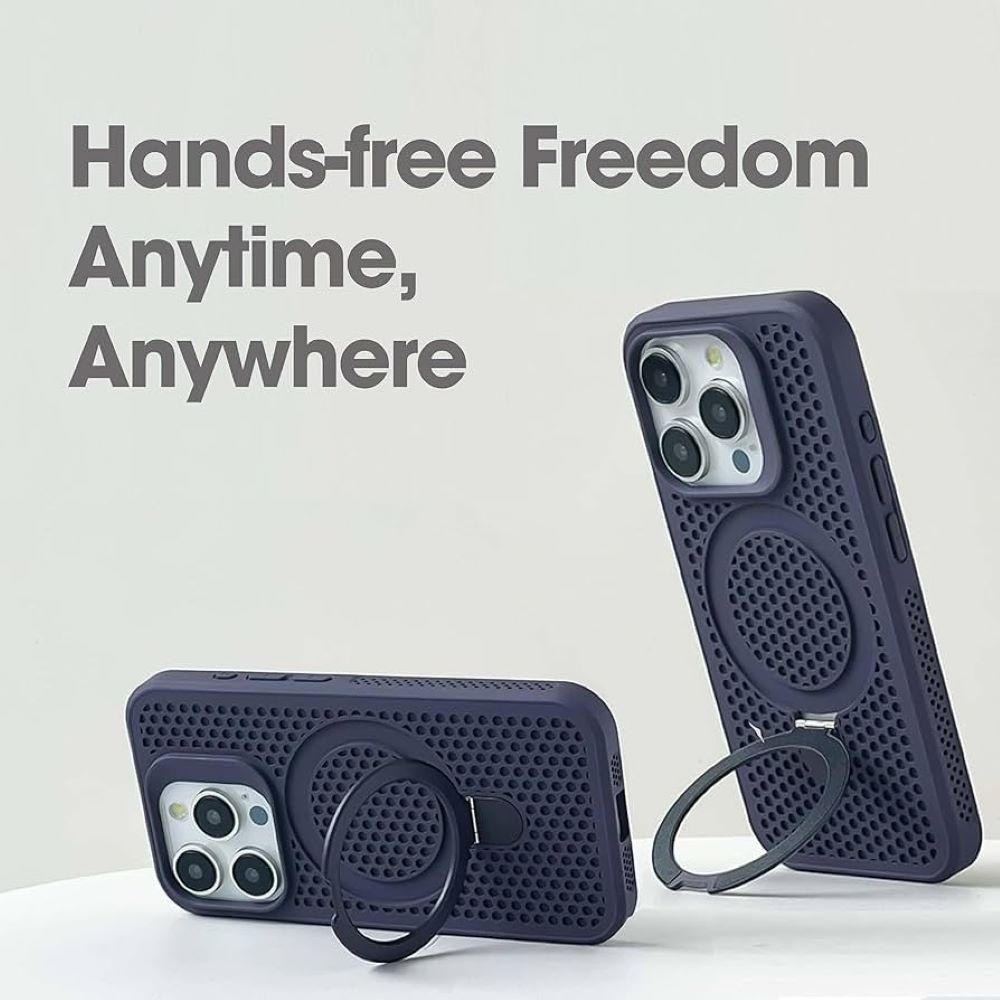 Case moket con soporte y magsafe para iphone 14 pro max azul