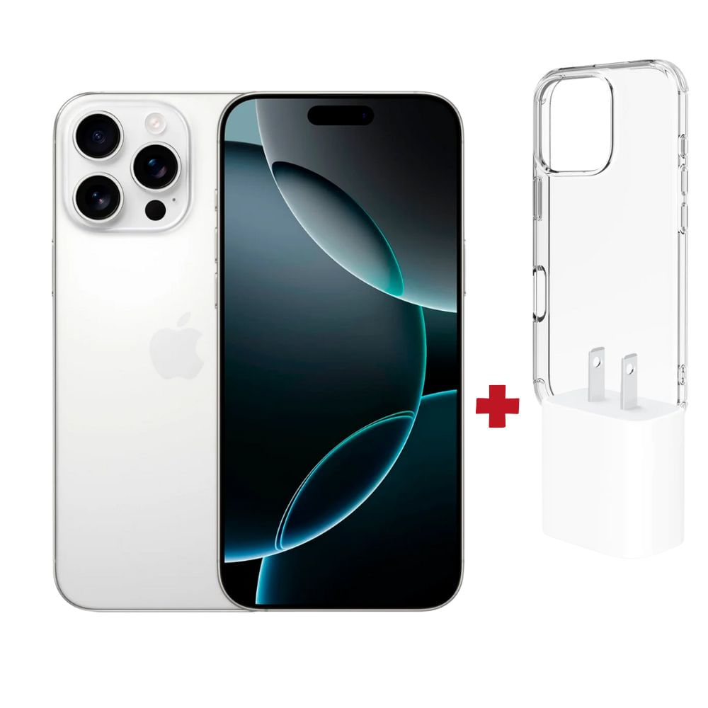 Iphone 16 PRO MAX 256GB (CHIP FISICO) + Cargador Apple USB-C 20W + Case - TITANIO BLANCO