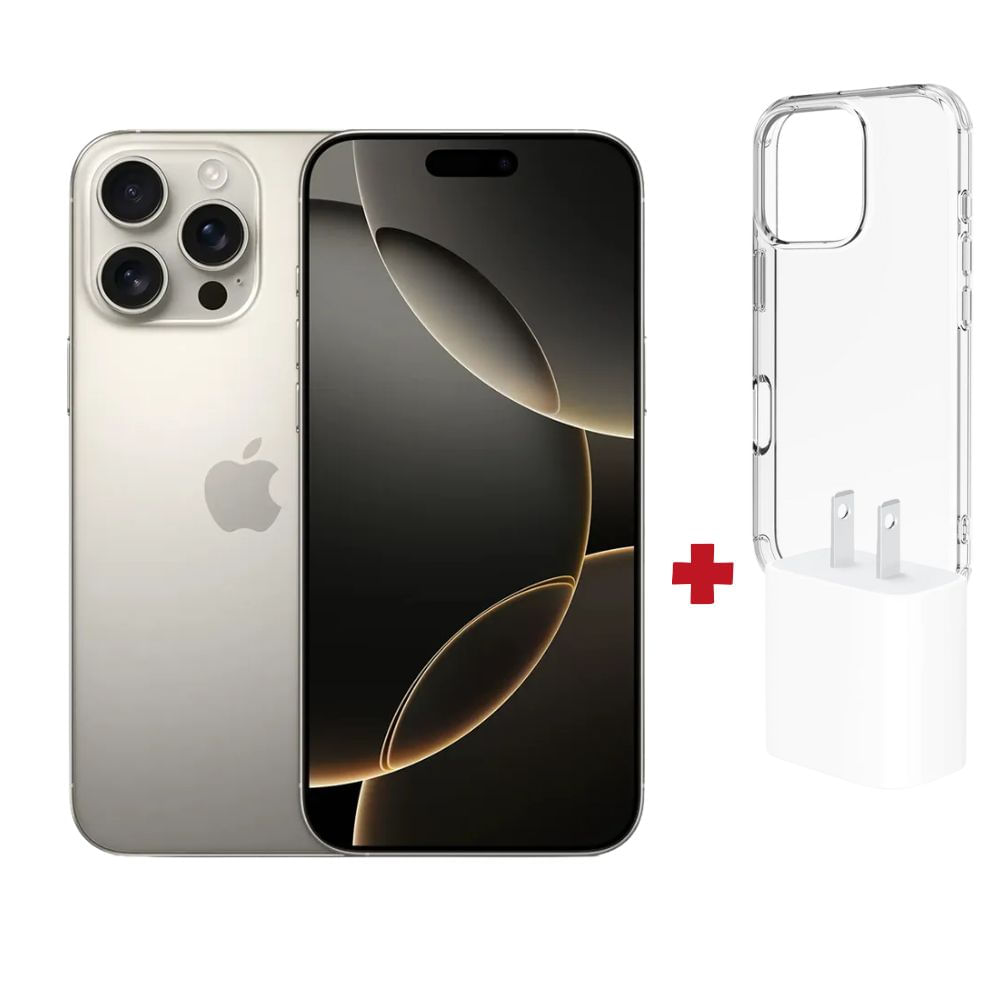 Iphone 16 PRO MAX 256GB (CHIP FISICO) + Cargador Apple USB-C 20W + Case - TITANIO NATURAL