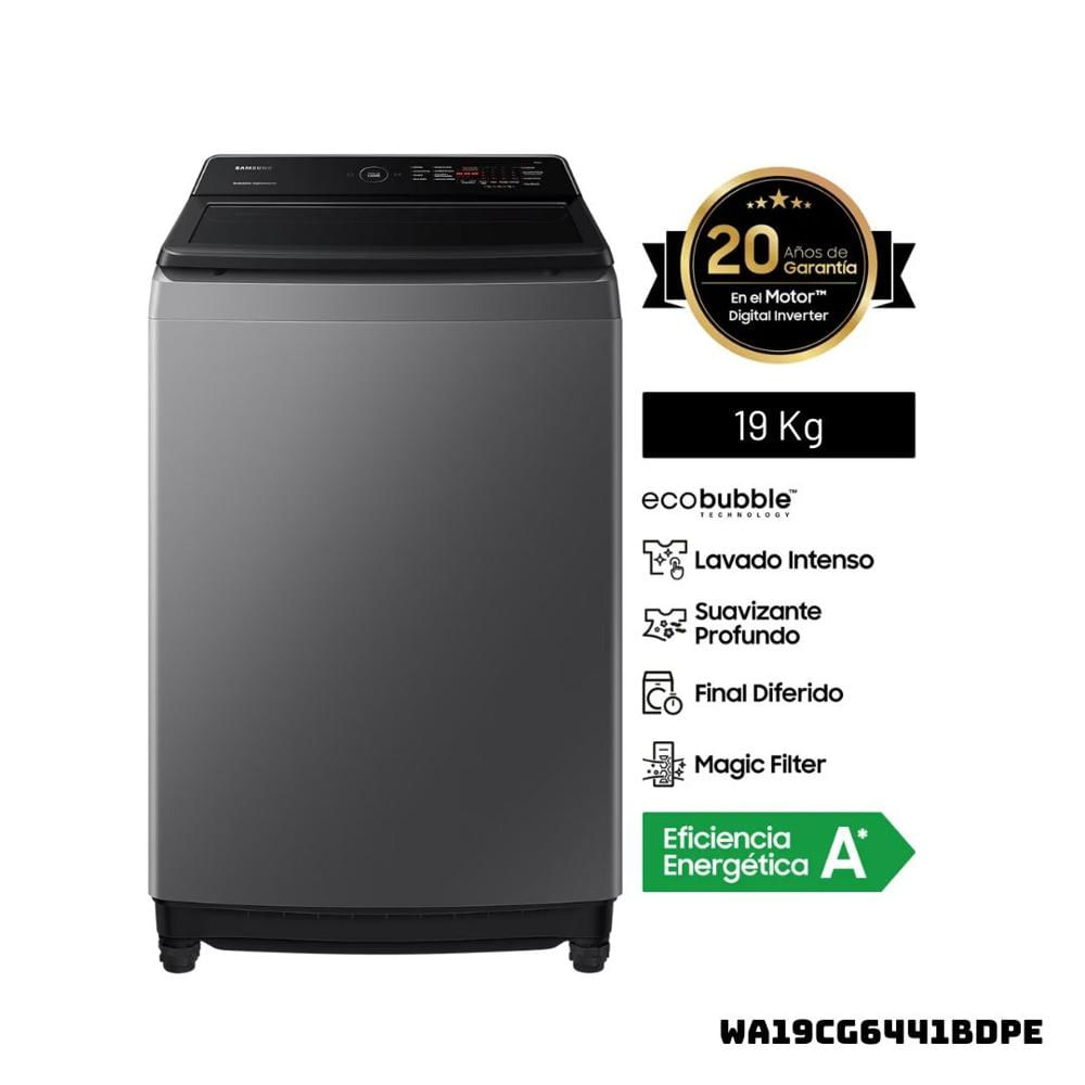LAVADORA SAMSUNG ECOBUBBLE 19 KG CARGA SUPERIOR GRIS WA19CG6441BDPE