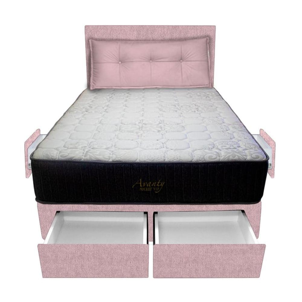 Dormitorio Pocket Vip + 4 Caj. 1.5 Plz + Cabecera + Cojin - Rosado Dormitorio Pocket Vip + 4 Caj. 1.5 Plz + Cabecera + Cojin - Rosado