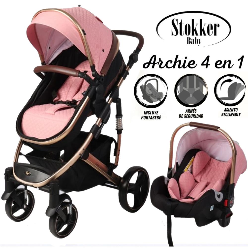 Coche Moises de Lujo 4 en1 Con Porta Bebé Stokker Baby Rosa Coche Moises de Lujo 4 en1 Con Porta Bebé Stokker Baby Rosa