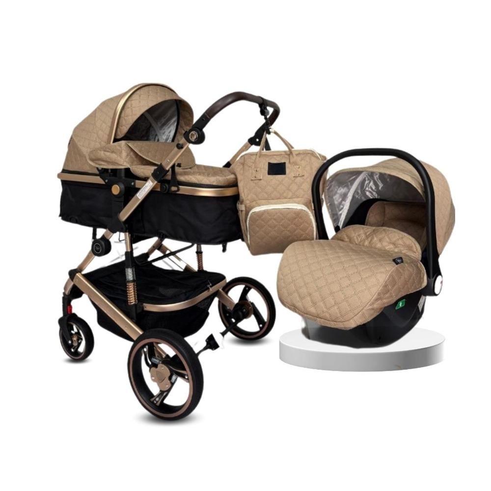 Coche Moises 3 en 1 de Lujo L' MILANE con Portabebé y Bolso Pañalero Beige Coche Moises 3 en 1 de Lujo L' MILANE con Portabebé y Bolso Pañalero Beige