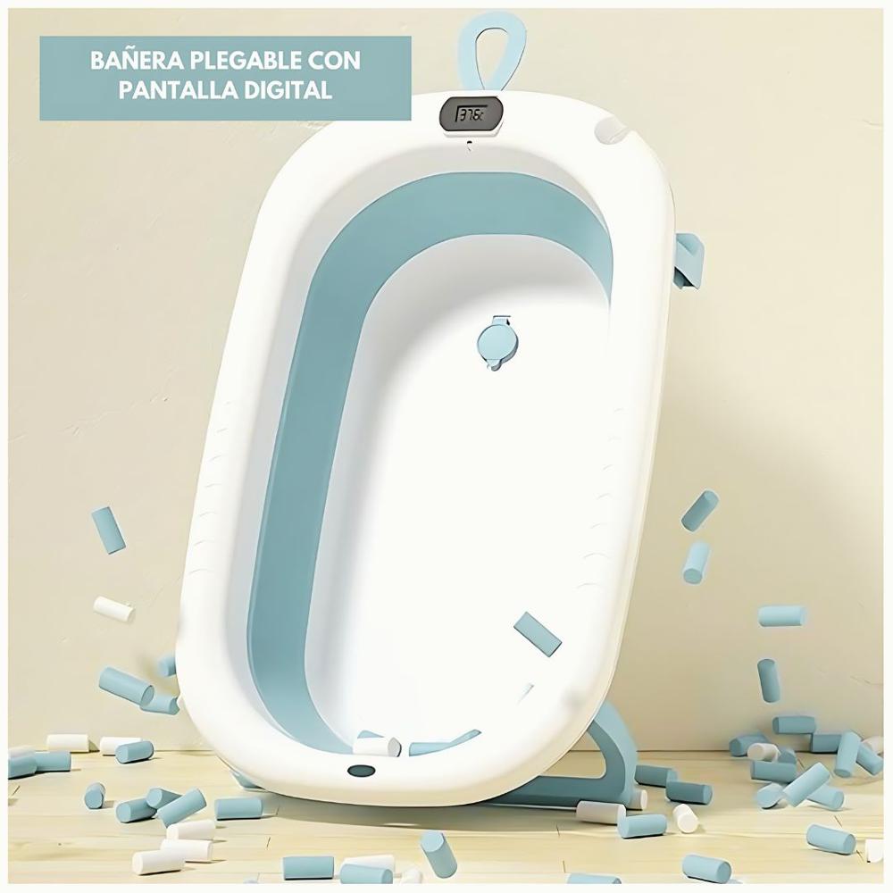 Bañera Infantil Plegable Termómetro Plegable Portátil Inteligente Verde