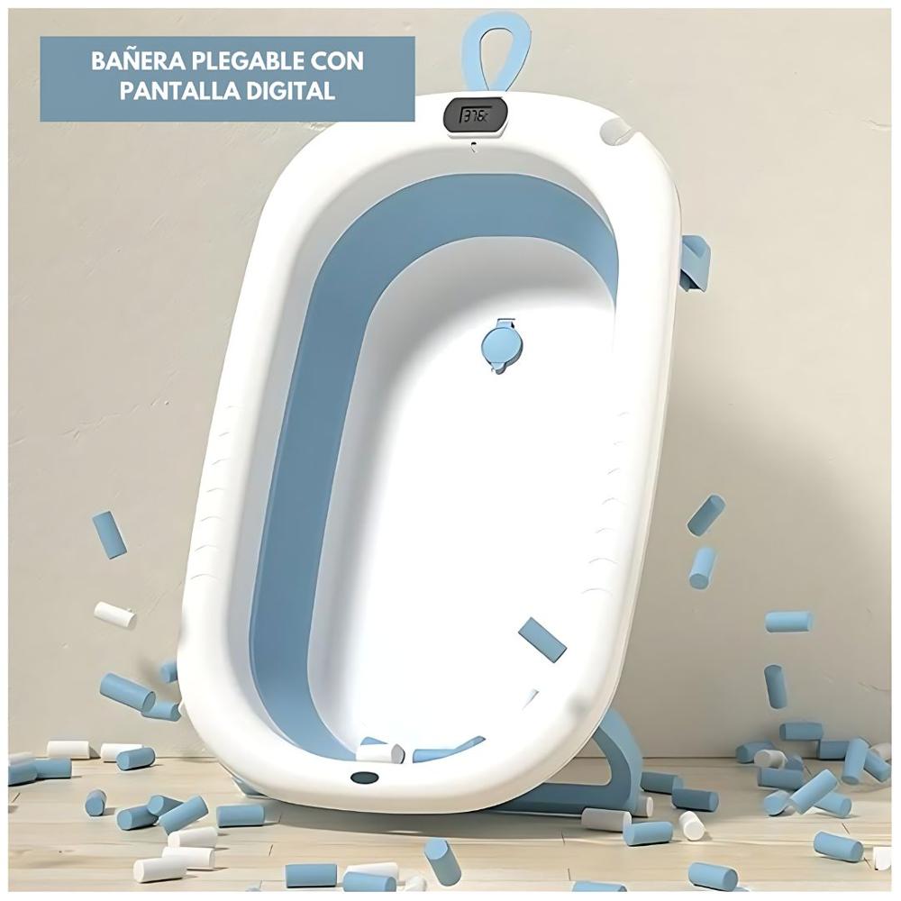 Bañera Infantil Plegable Termómetro Plegable Portátil Inteligente Celeste