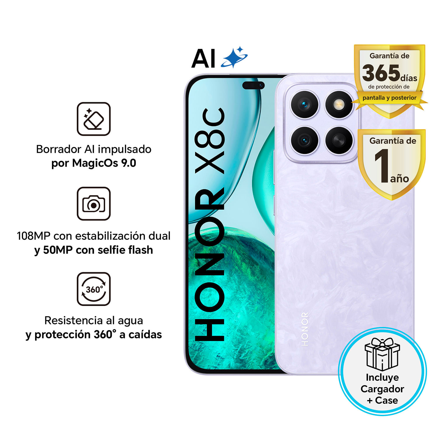 Celular Honor X8c 256GB 8GB ABR-LX3 6.7"" Cloud Purple
