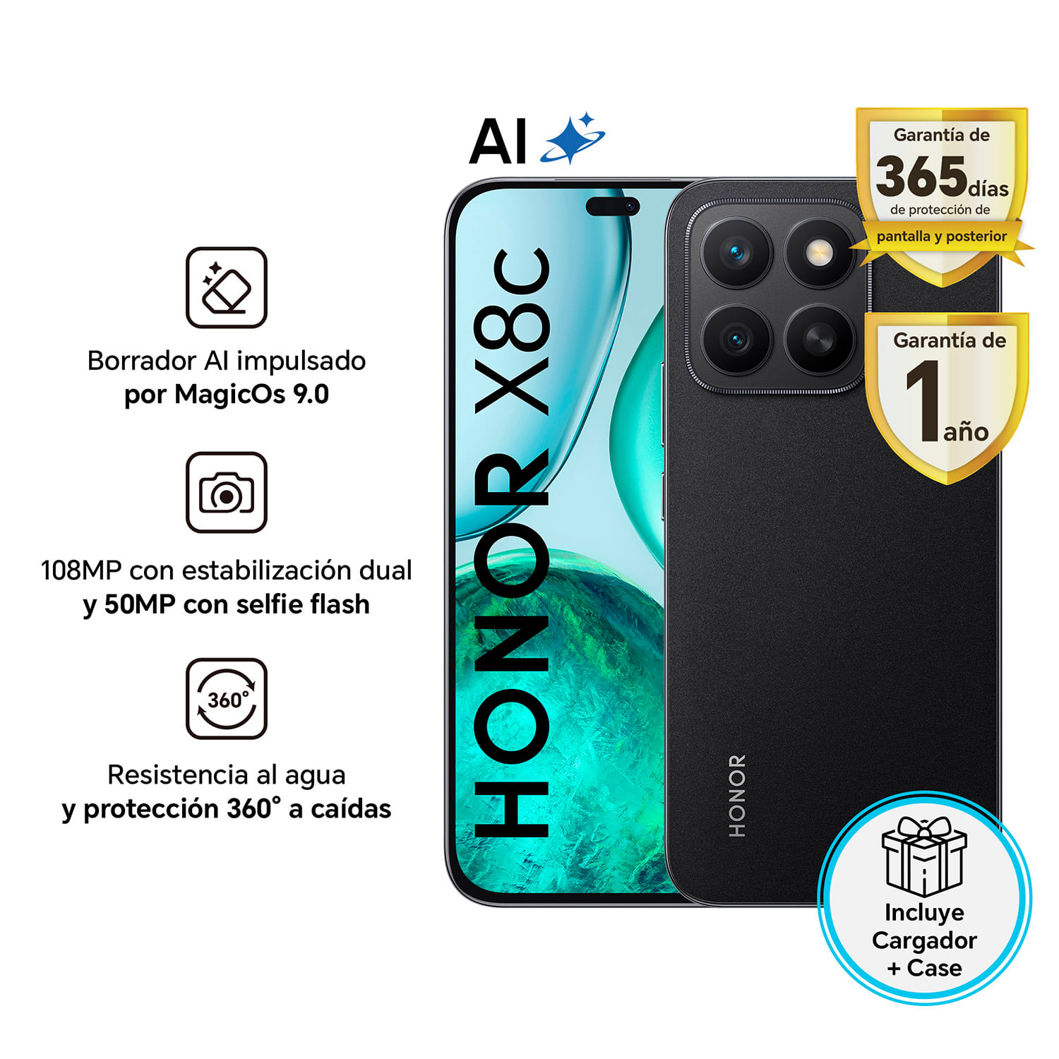 Celular Honor X8c 256GB 8GB ABR-LX3 6.7"" Midnight Black