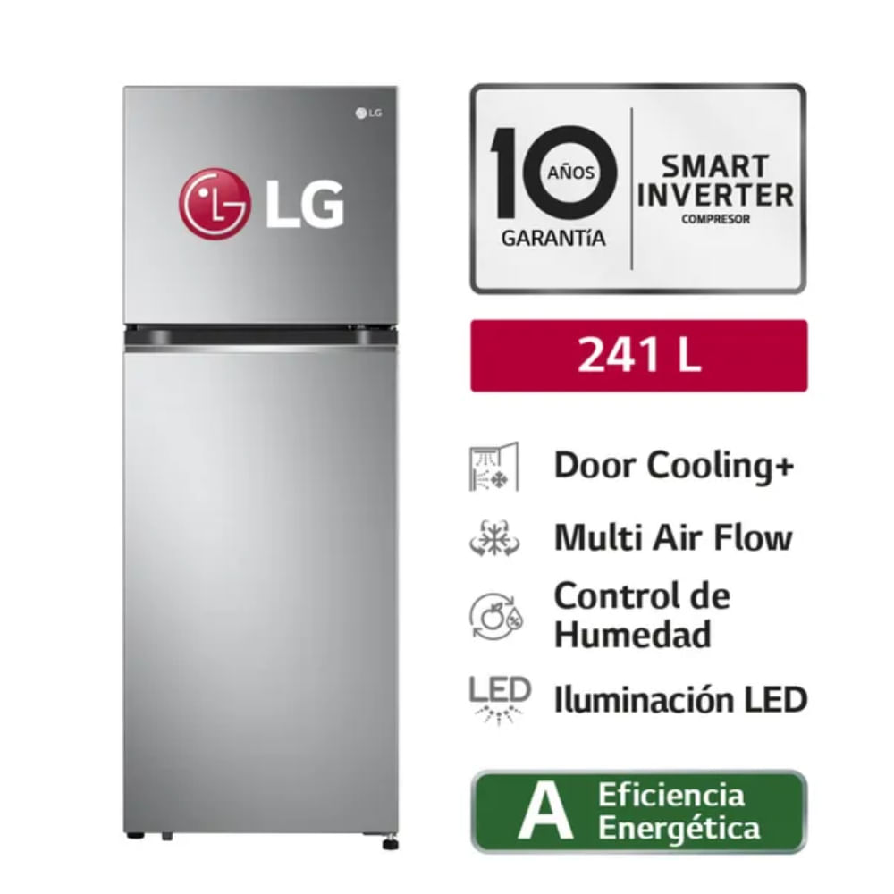 Refrigeradora LG GT24BPP Top Freezer Door Cooling 241L Plateado