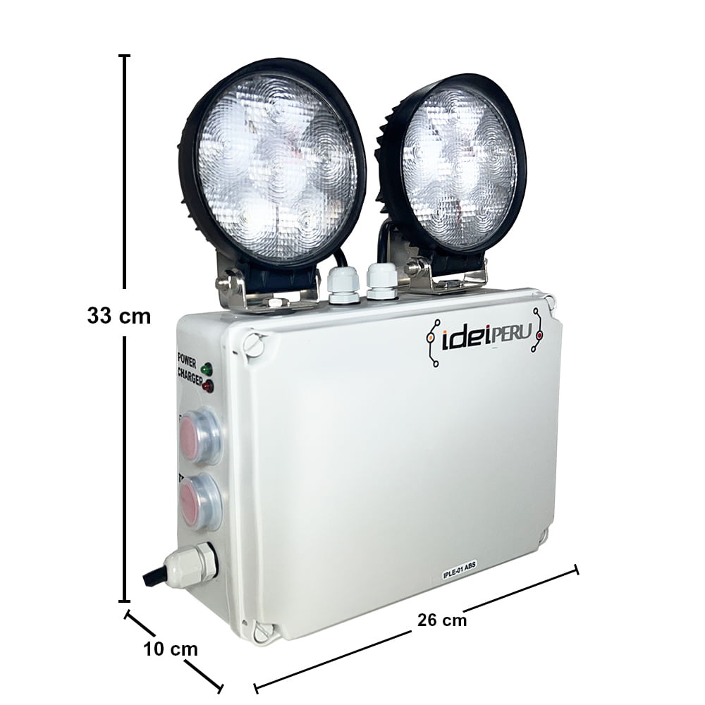 Luz de emergencia IDEI PERU ABS IP65 hermética industrial de alta potencia