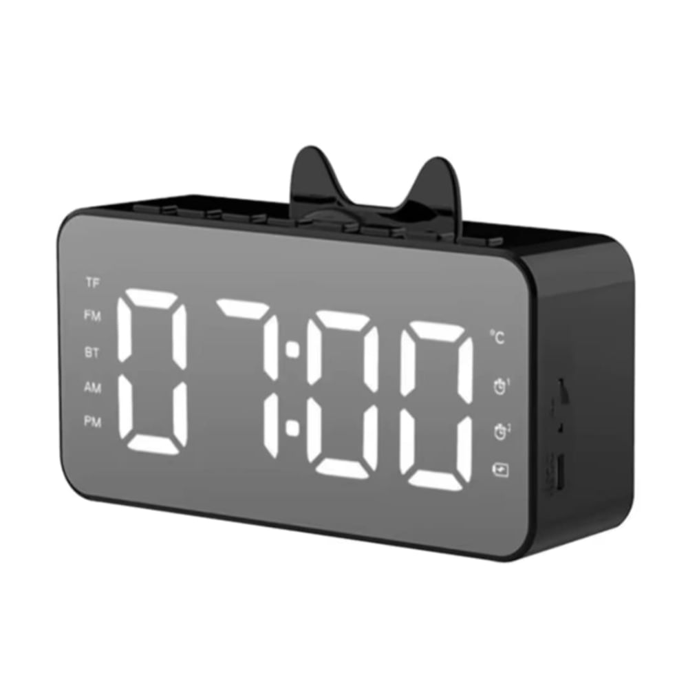 Reloj Digital Despertador Gatito Bluetooth Radio Portatil Escritorio Negro