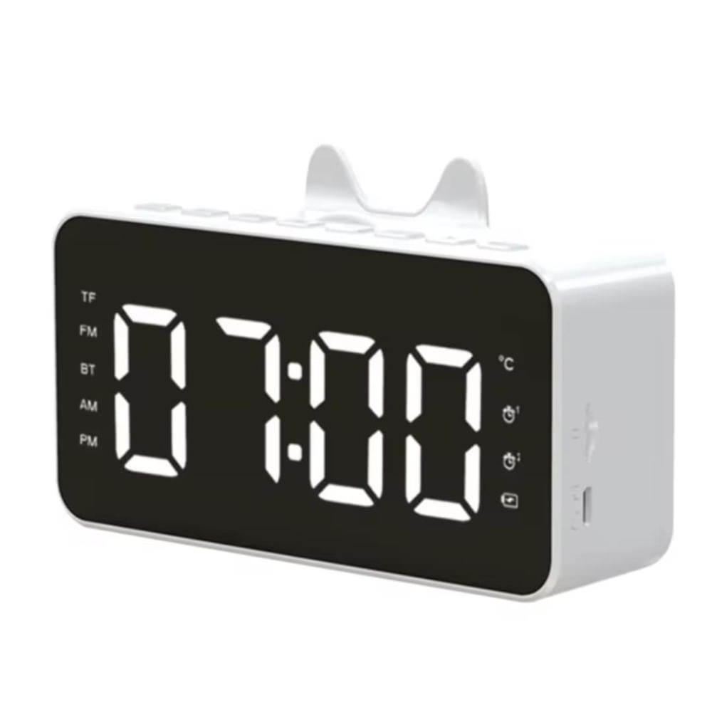 Reloj Digital Despertador Gatito Bluetooth Radio Portatil Escritorio Blanco