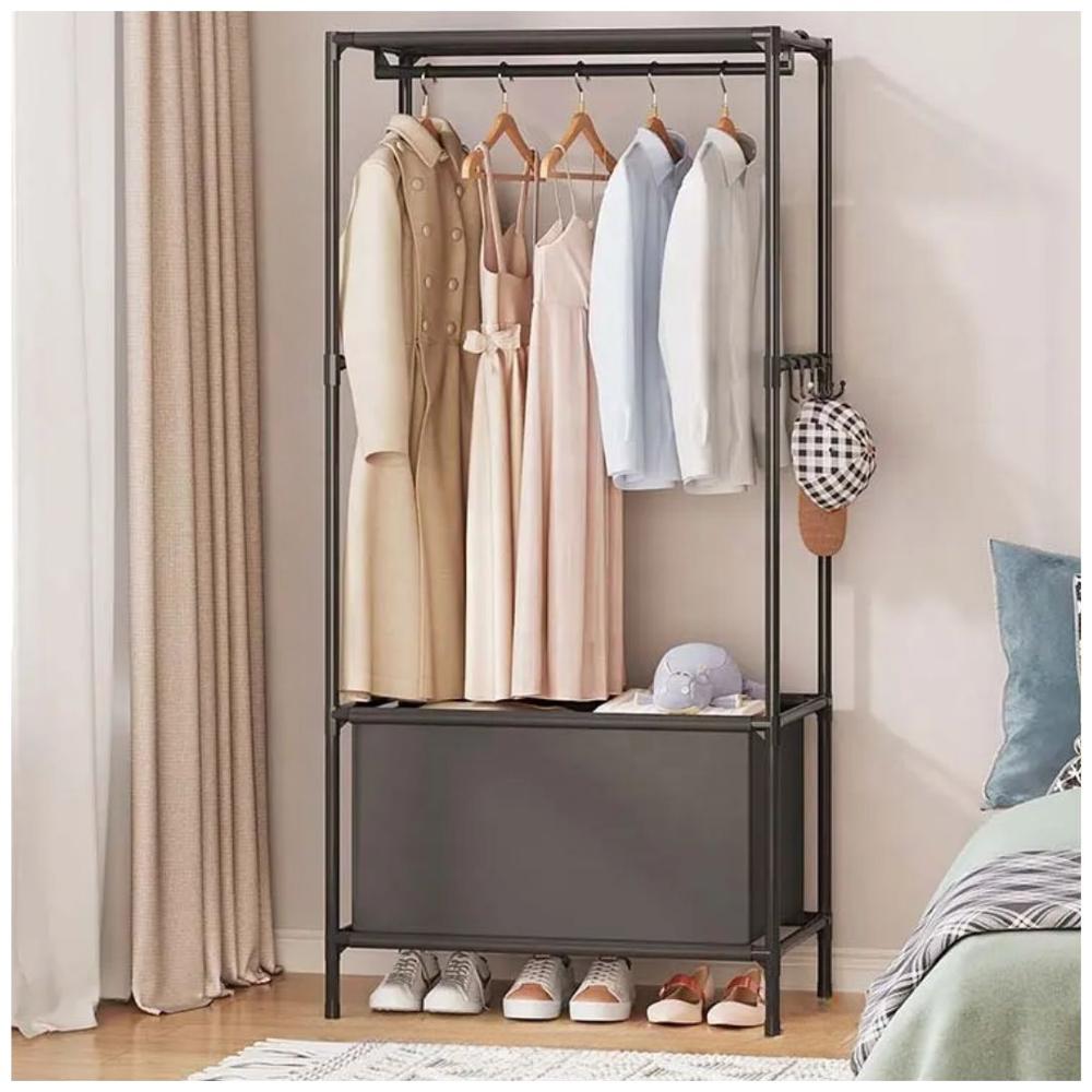 Colgador de Ropa Zapatera Elegante con Cesta de Almacenamiento 163x59x40cm Negro
