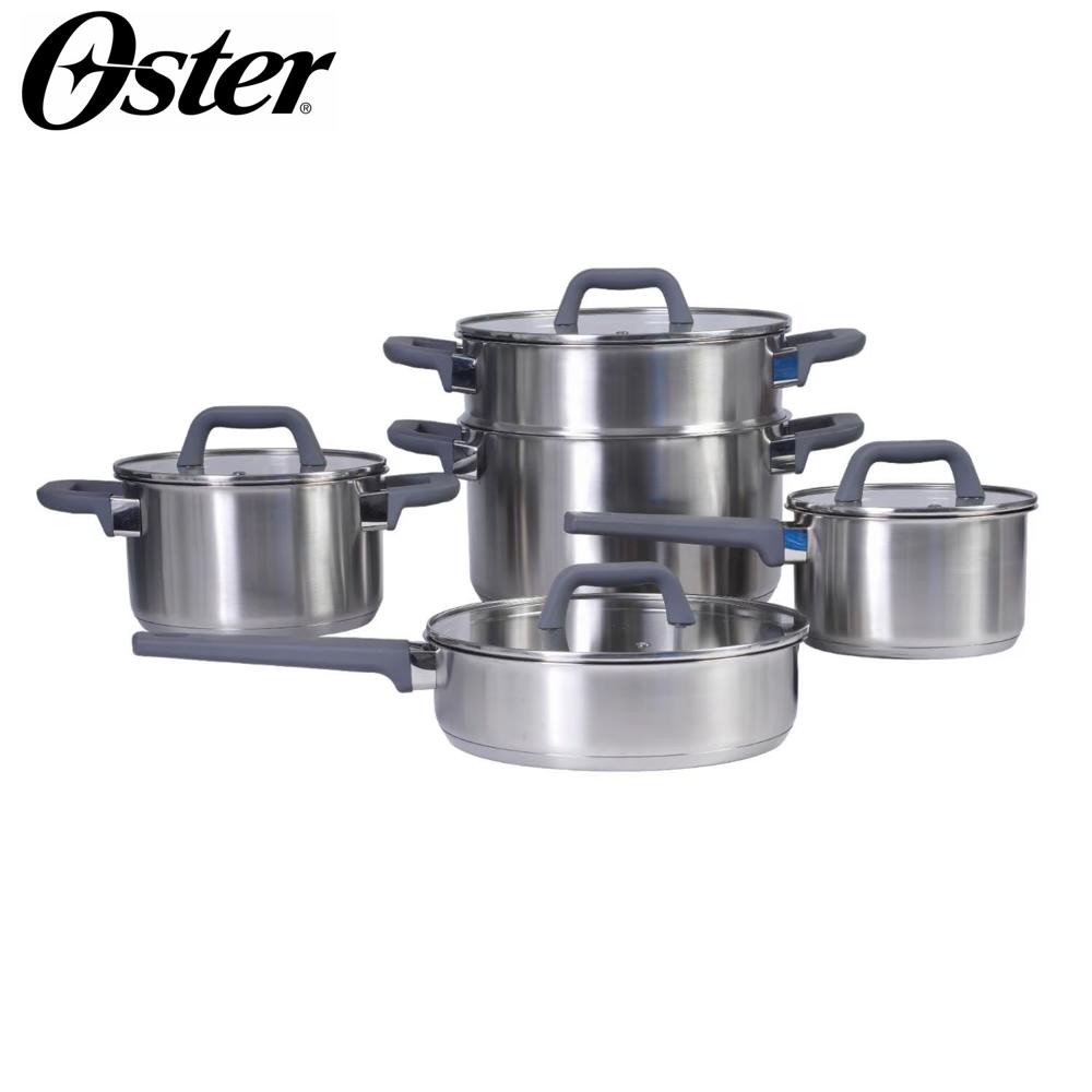 Juego de Ollas 9 Piezas Acero Inoxidable Oster Beauford Acabado Plata