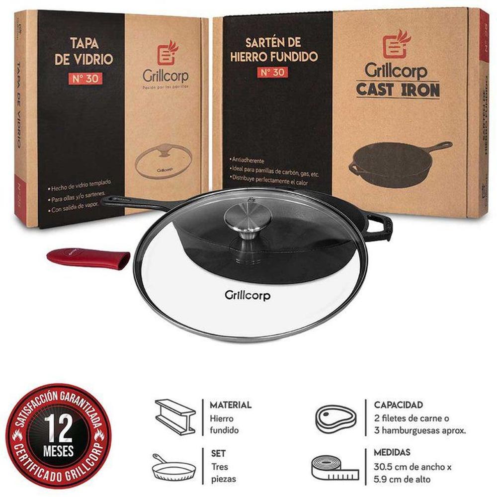 Sartén n°30hf + tapa de vidrio templado + mango de goma