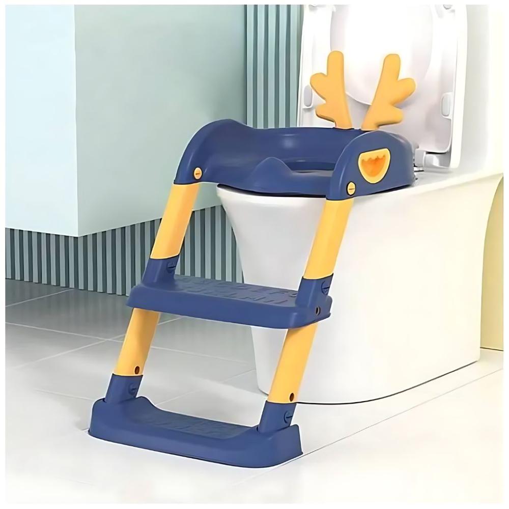 Asiento Baño Entrenamiento para Bebes Regulable Plegable con Escalera Azul