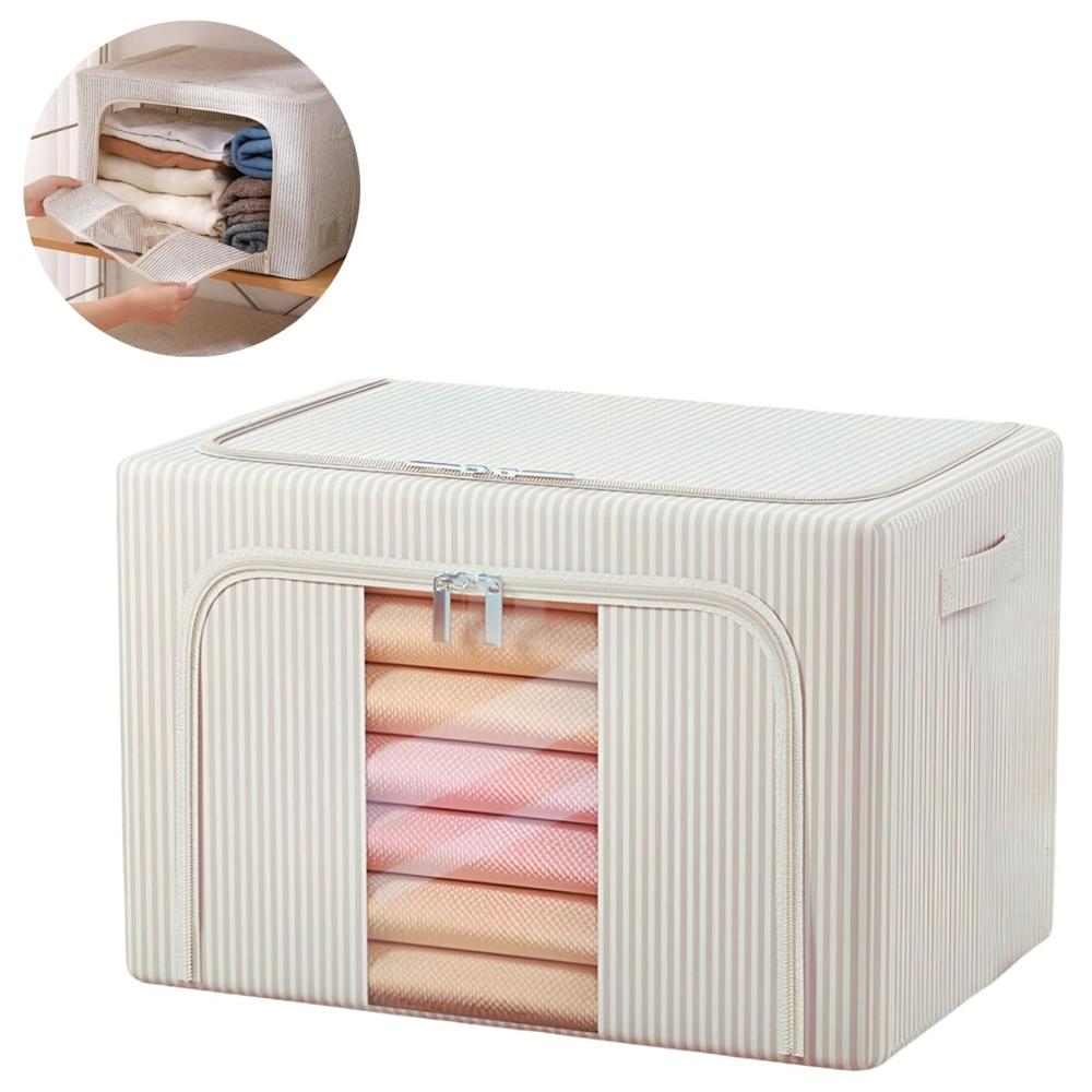 Cesta Plegable Para Sabanas Ropa Rayada Beige 604BG02