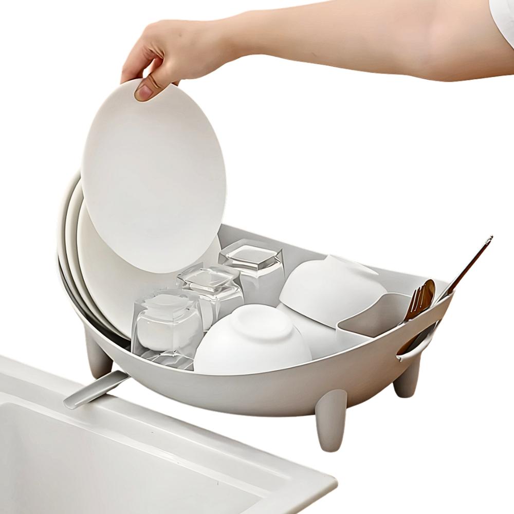 Escurridor de Platos con Drenaje Minimalista Gris