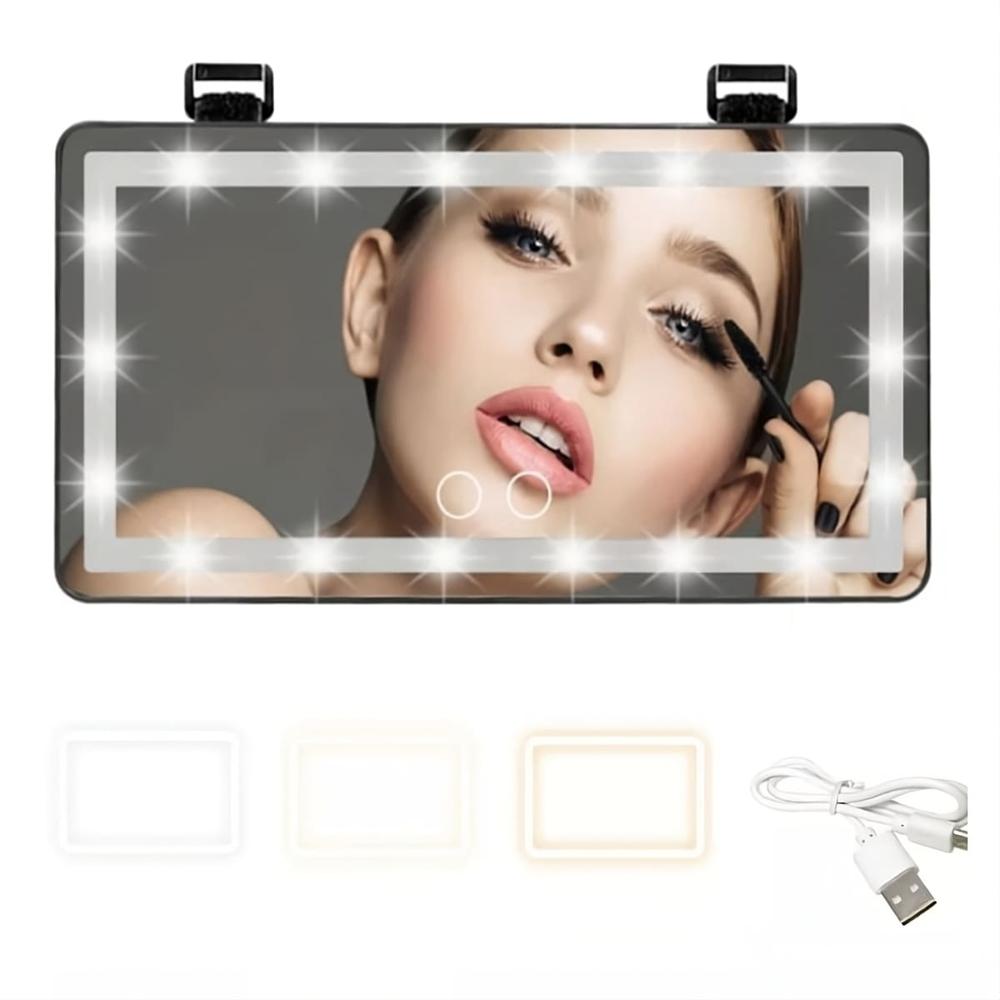 Espejo LED Con Luz Táctil Recargable Para Auto En Visera Parasol Negro 291NE02