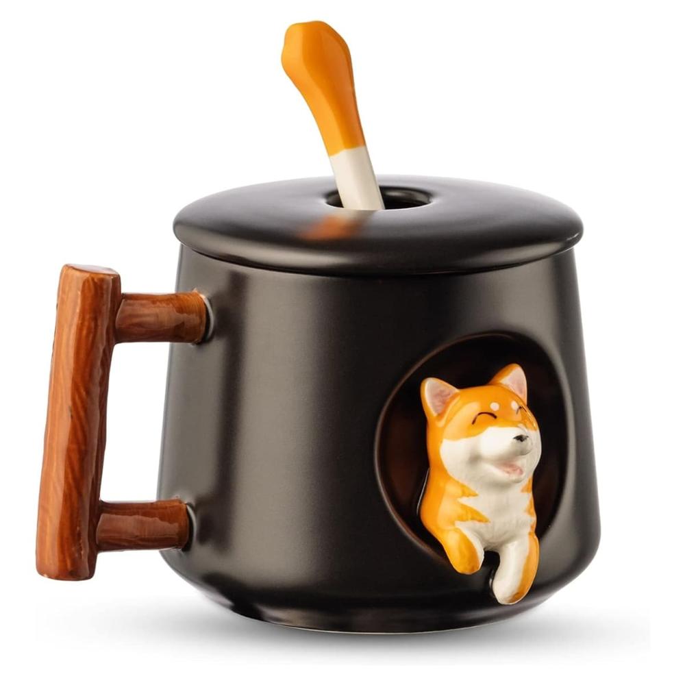 Juego De Taza Con Cuchara Modelo Shiba Negro 712SNE08