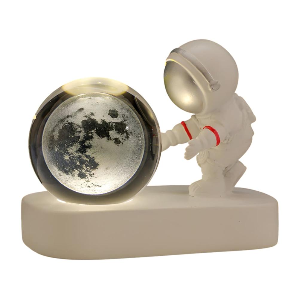 Lámpara de Resina Modelo Astronauta Con Esfera 3D de Luz Led Cálida Luna 653ALU02