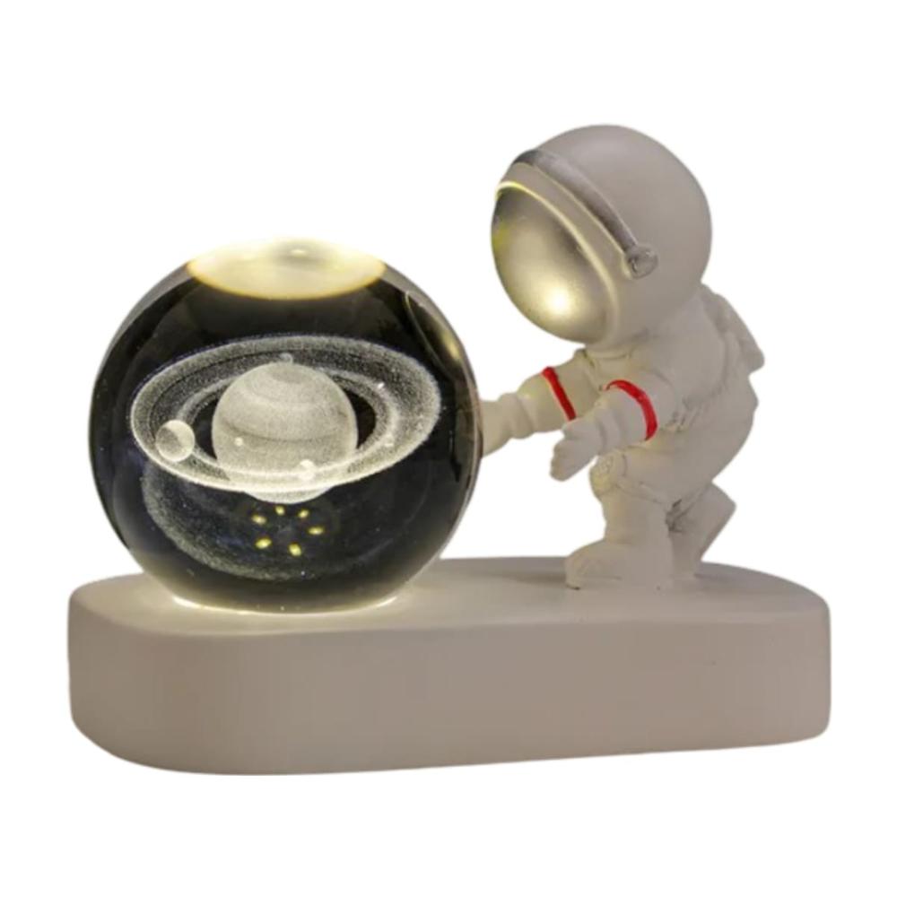 Lámpara de Resina Modelo Astronauta Con Esfera 3D de Luz Led Cálida Saturno 654ASA02